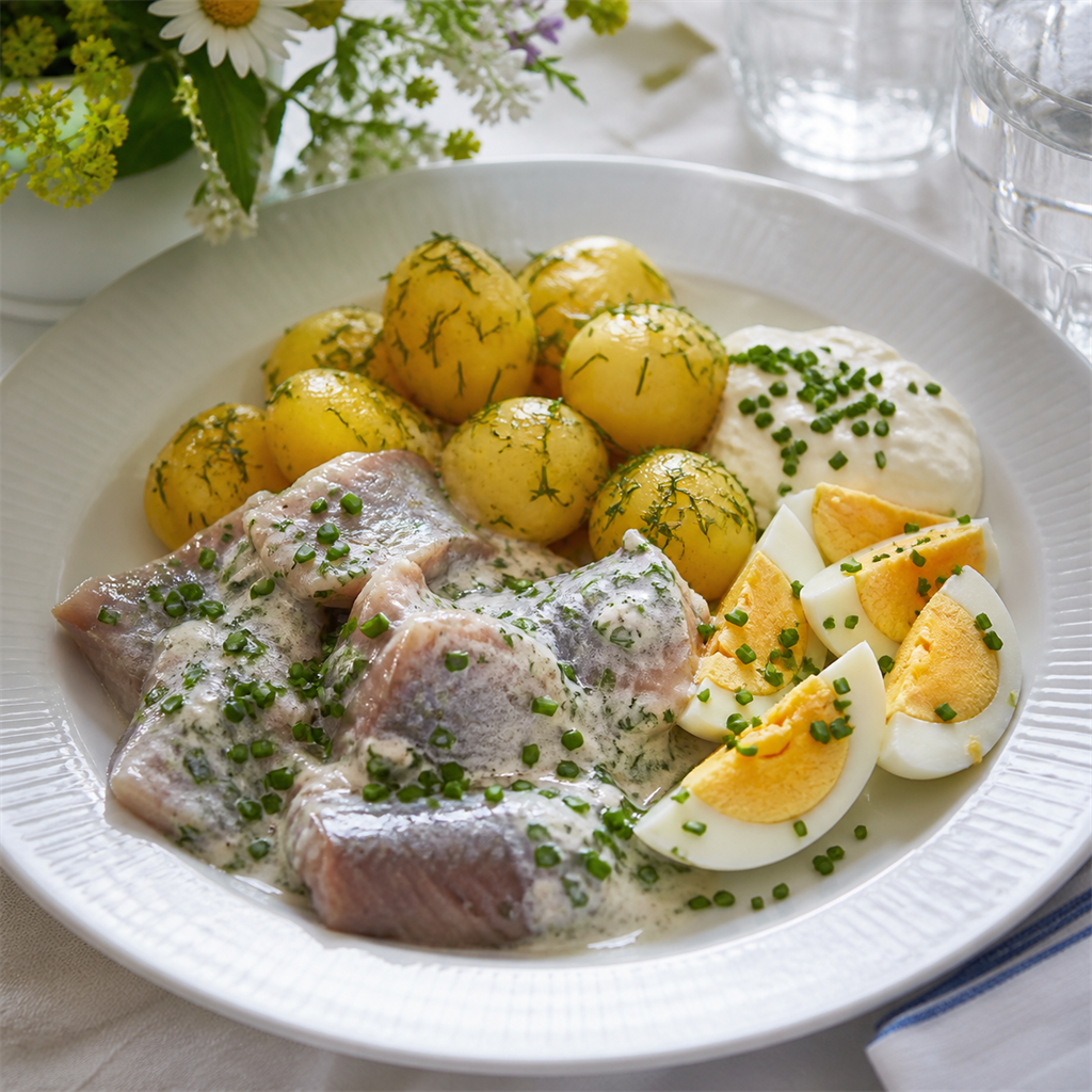 Matjes herring with potatoes and sour cream